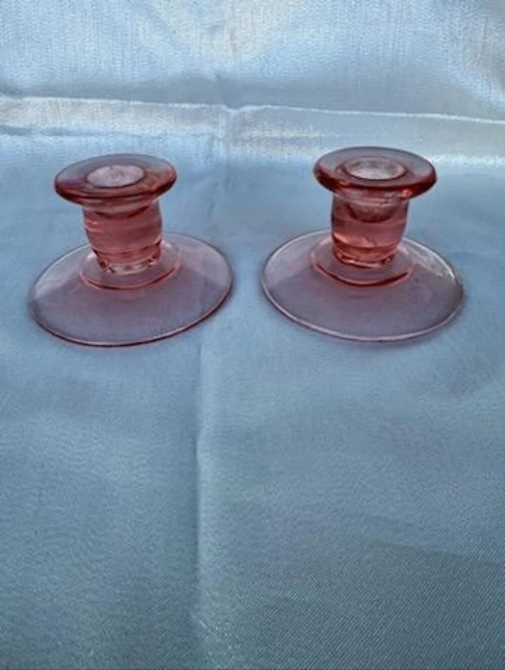 Pink Glass Candlestick Holders - Elegant Home Accent Pair